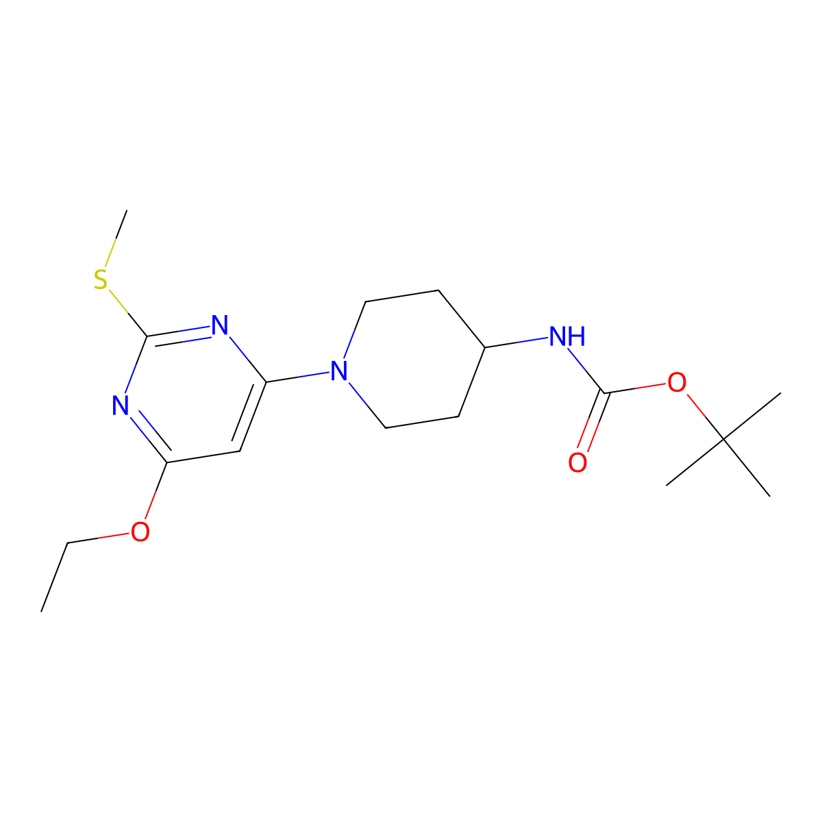 tert-Butyl (1-(6-ethoxy-2-(methylthio)pyrimidin-4-yl)piperidin-4-yl)carbamate molecular structure, CAS 1353978-27-4