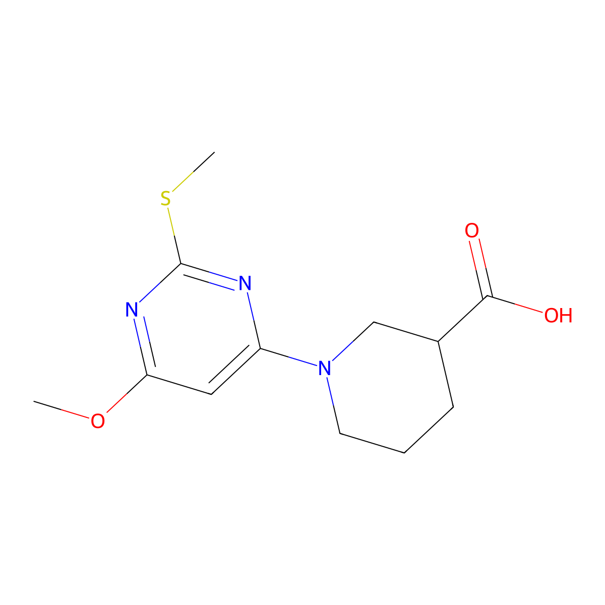 1-(6-Methoxy-2-(methylthio)pyrimidin-4-yl)piperidine-3-carboxylic acid molecular structure, CAS 1353978-49-0