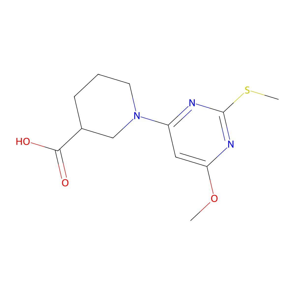 1-(6-Methoxy-2-(methylthio)pyrimidin-4-yl)piperidine-3-carboxylic acid molecular structure, CAS 1353978-49-0
