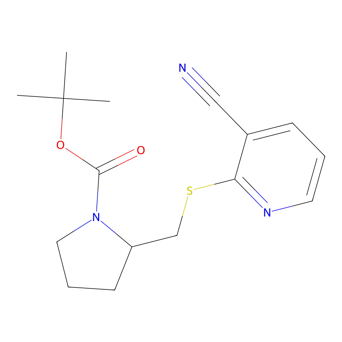 tert-Butyl 2-(((3-cyanopyridin-2-yl)thio)methyl)pyrrolidine-1-carboxylate molecular structure, CAS 1353978-84-3