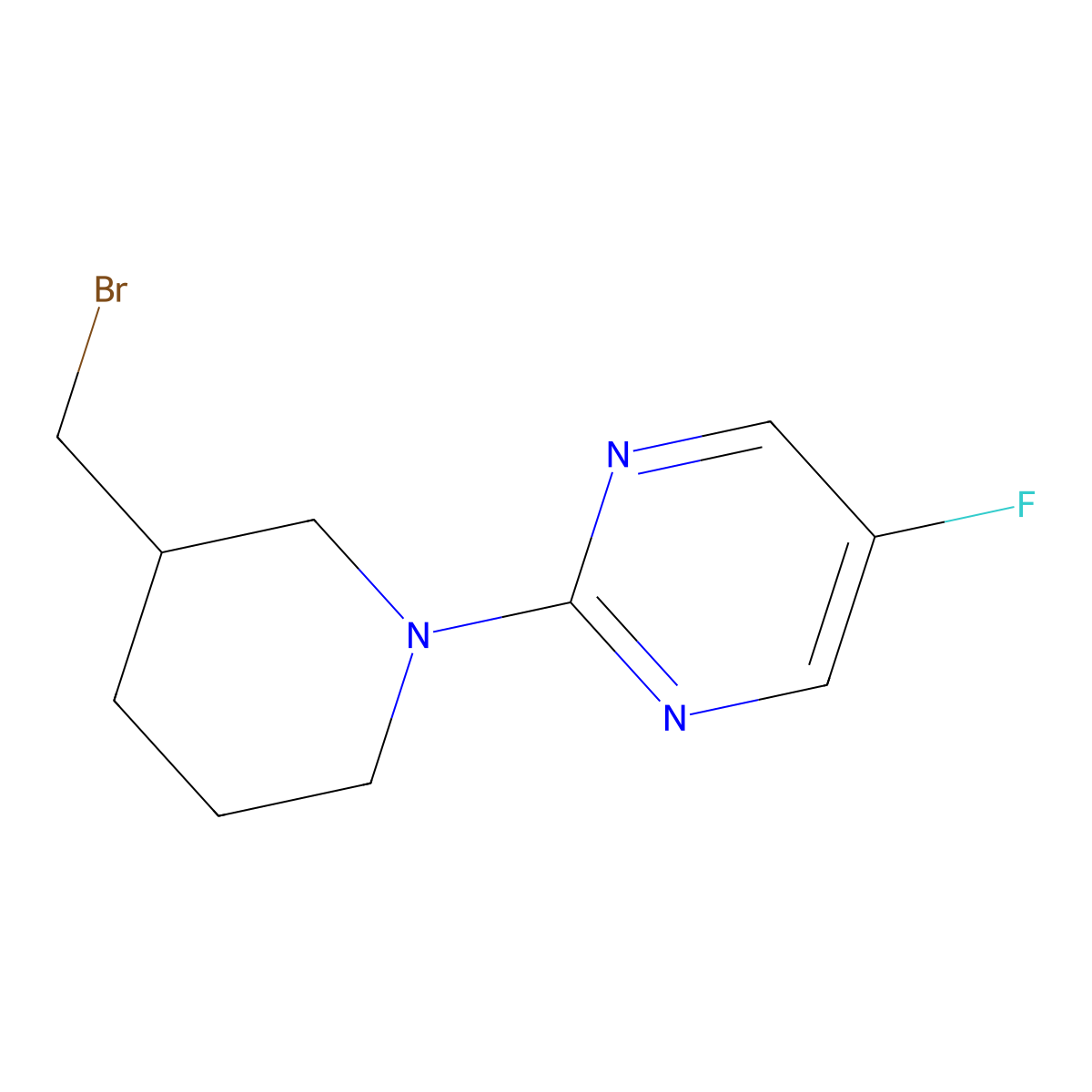 2-(3-(Bromomethyl)piperidin-1-yl)-5-fluoropyrimidine molecular structure, CAS 1353979-24-4