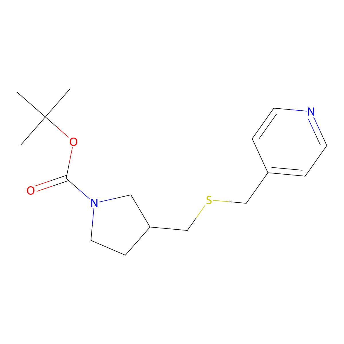 tert-Butyl 3-(((pyridin-4-ylmethyl)thio)methyl)pyrrolidine-1-carboxylate molecular structure, CAS 1353979-28-8