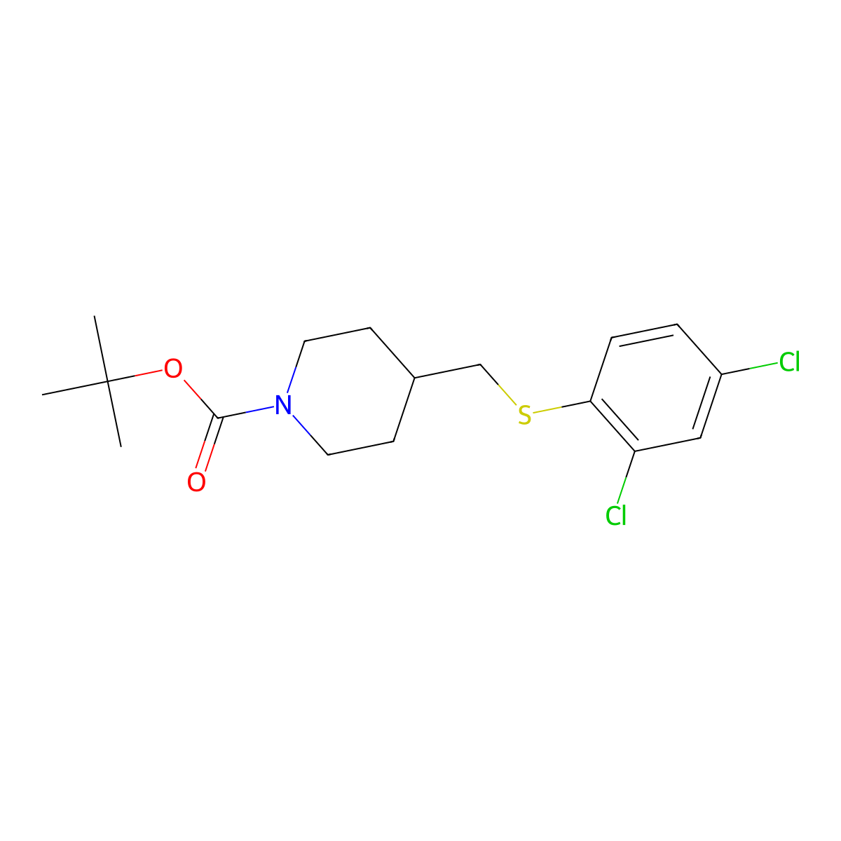 tert-Butyl 4-(((2,4-dichlorophenyl)thio)methyl)piperidine-1-carboxylate molecular structure, CAS 1353979-37-9
