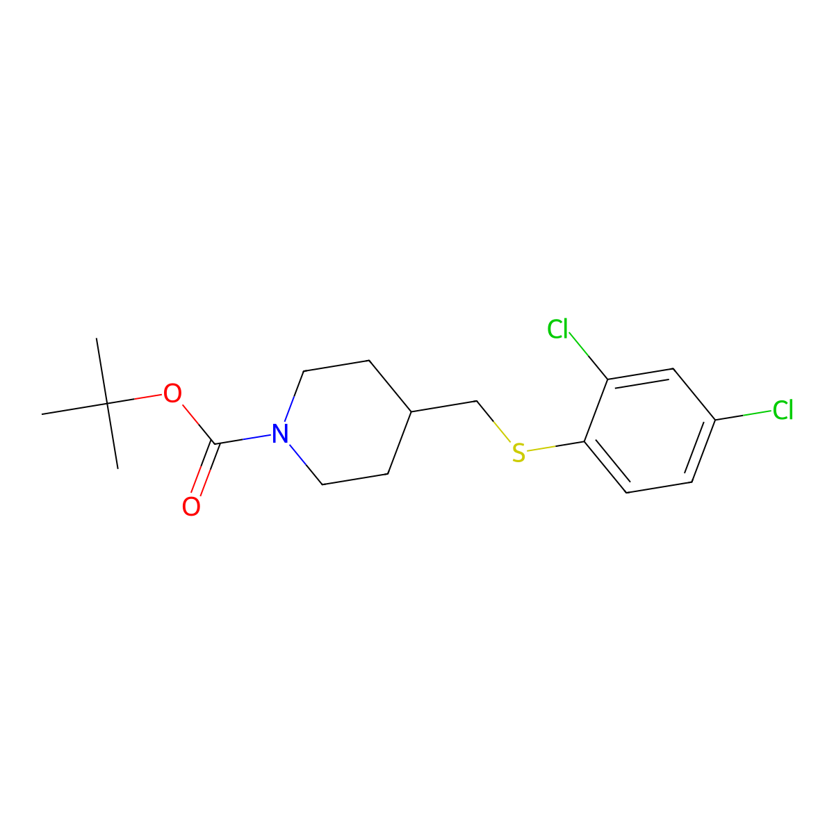 tert-Butyl 4-(((2,4-dichlorophenyl)thio)methyl)piperidine-1-carboxylate molecular structure, CAS 1353979-37-9