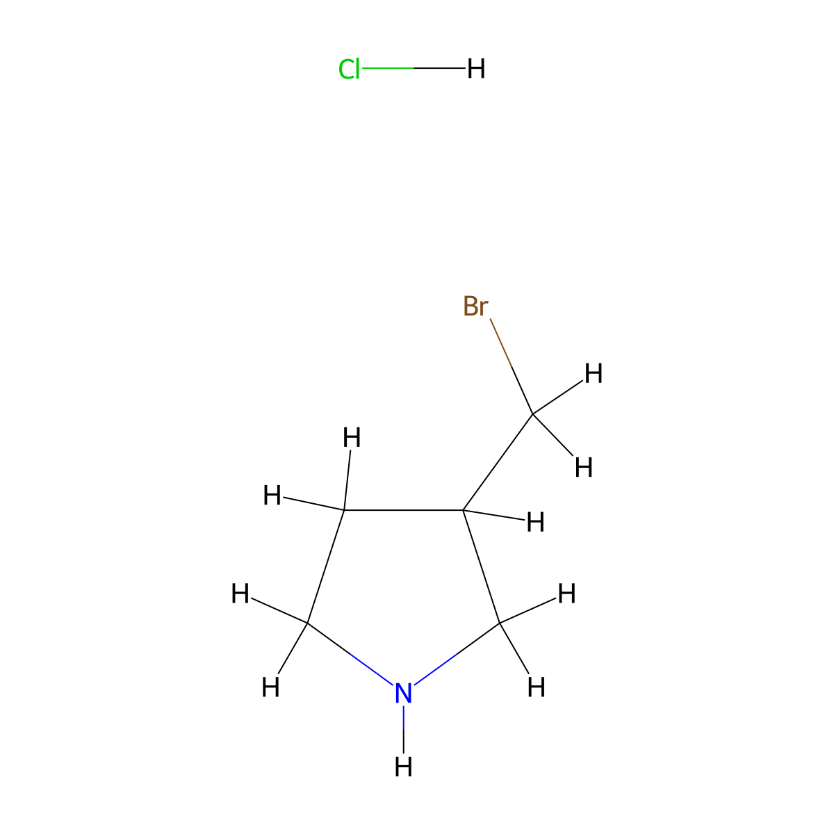 3-(Bromomethyl)pyrrolidine hydrochloride molecular structure, CAS 1353979-58-4