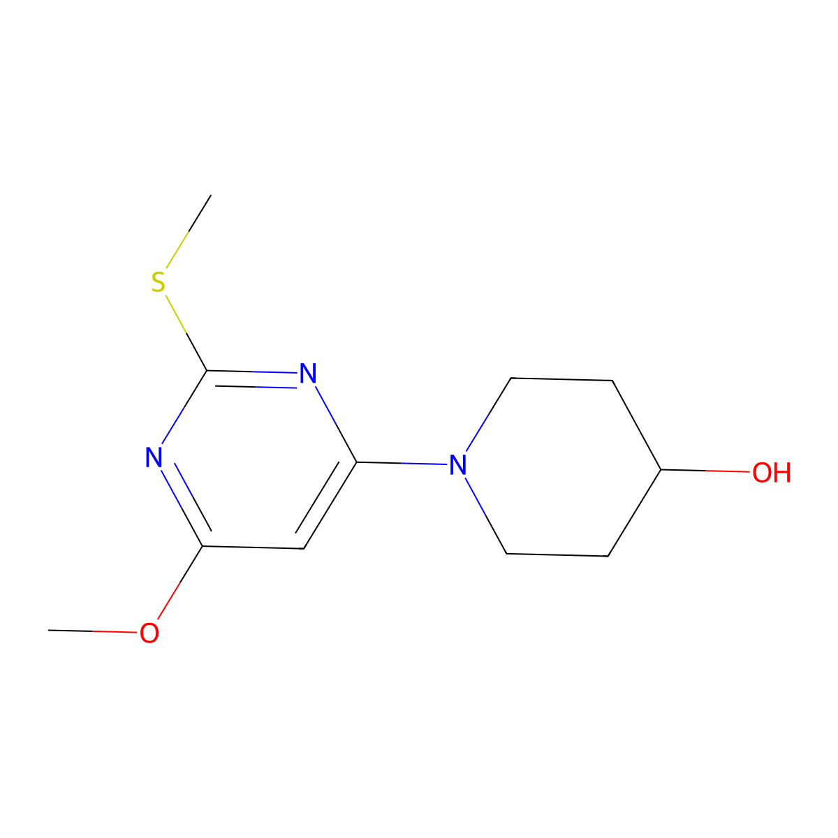 1-(6-Methoxy-2-(methylthio)pyrimidin-4-yl)piperidin-4-ol molecular structure, CAS 1353979-87-9
