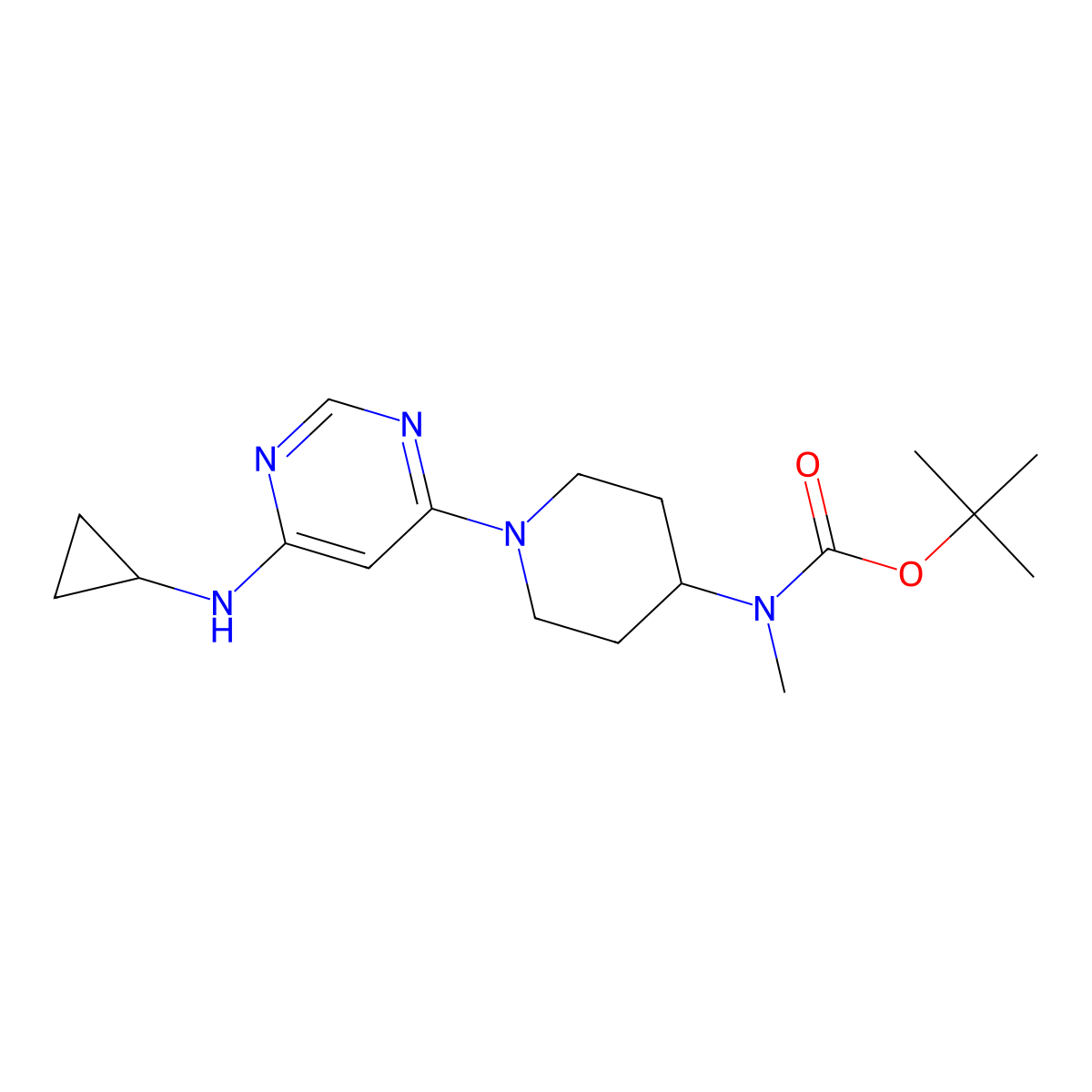 tert-Butyl (1-(6-(cyclopropylamino)pyrimidin-4-yl)piperidin-4-yl)(methyl)carbamate molecular structure, CAS 1353980-15-0