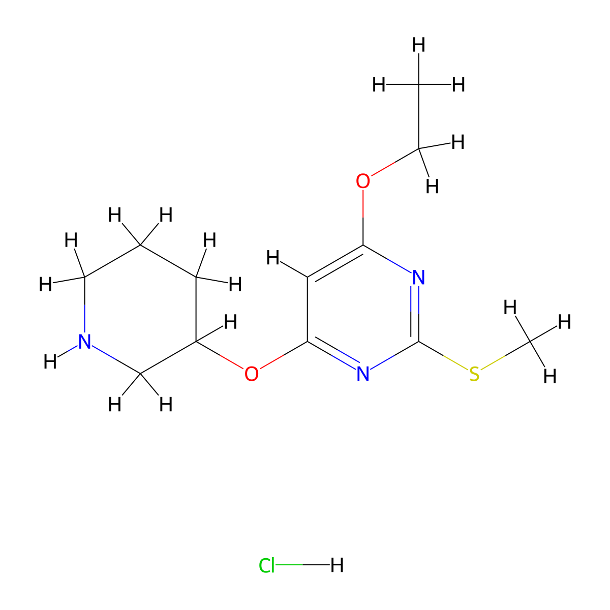 4-Ethoxy-2-(methylthio)-6-(piperidin-3-yloxy)pyrimidine hydrochloride molecular structure, CAS 1353980-16-1