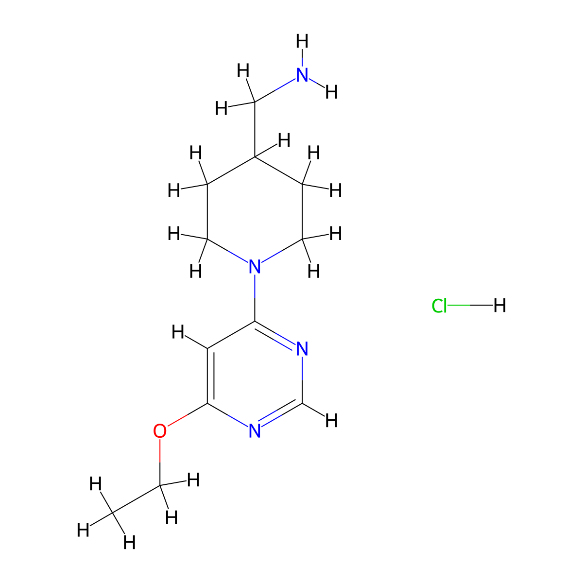 (1-(6-Ethoxypyrimidin-4-yl)piperidin-4-yl)methanamine hydrochloride molecular structure, CAS 1353980-19-4