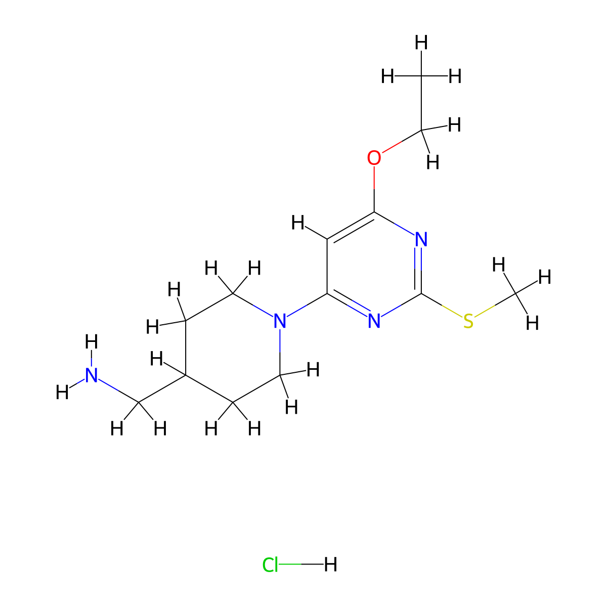 (1-(6-Ethoxy-2-(methylthio)pyrimidin-4-yl)piperidin-4-yl)methanamine hydrochloride molecular structure, CAS 1353980-21-8