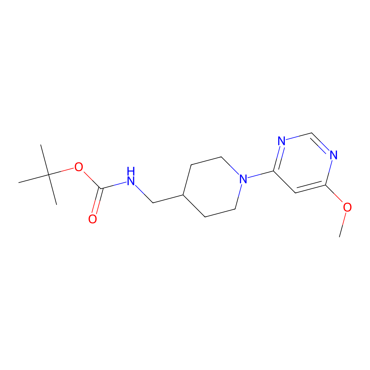 tert-Butyl ((1-(6-methoxypyrimidin-4-yl)piperidin-4-yl)methyl)carbamate molecular structure, CAS 1353980-25-2