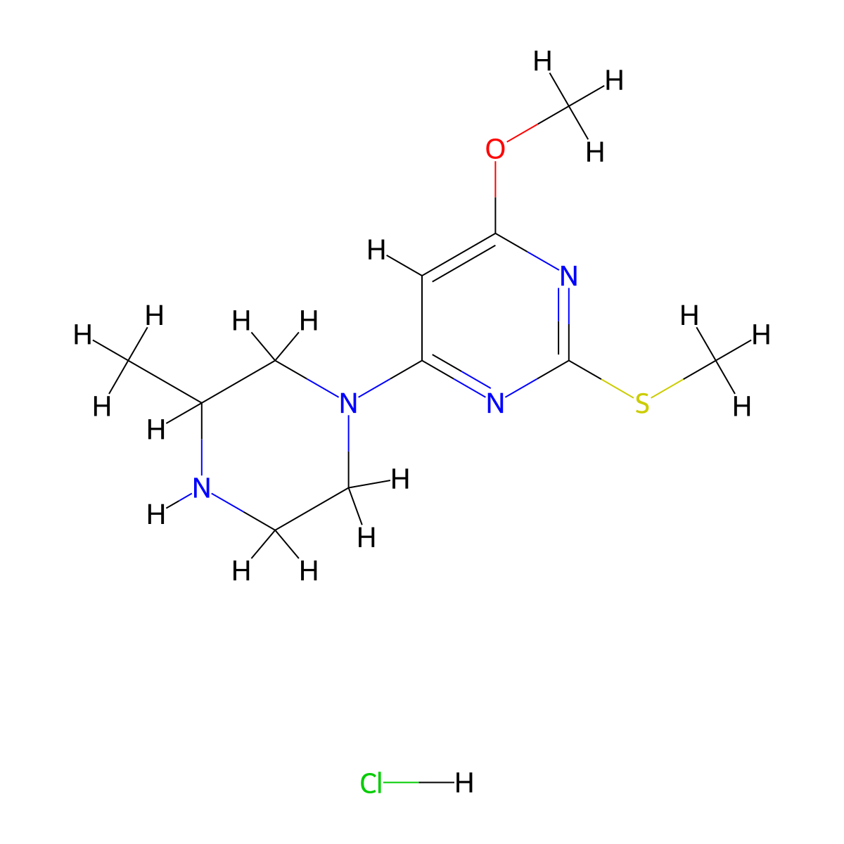 4-Methoxy-6-(3-methylpiperazin-1-yl)-2-(methylthio)pyrimidine hydrochloride molecular structure, CAS 1353980-29-6