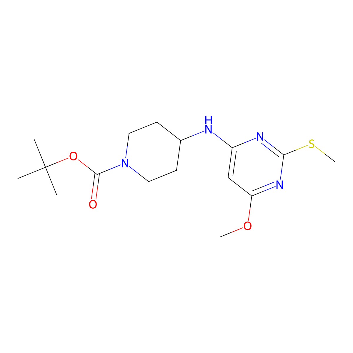 tert-Butyl 4-((6-methoxy-2-(methylthio)pyrimidin-4-yl)amino)piperidine-1-carboxylate molecular structure, CAS 1353980-32-1