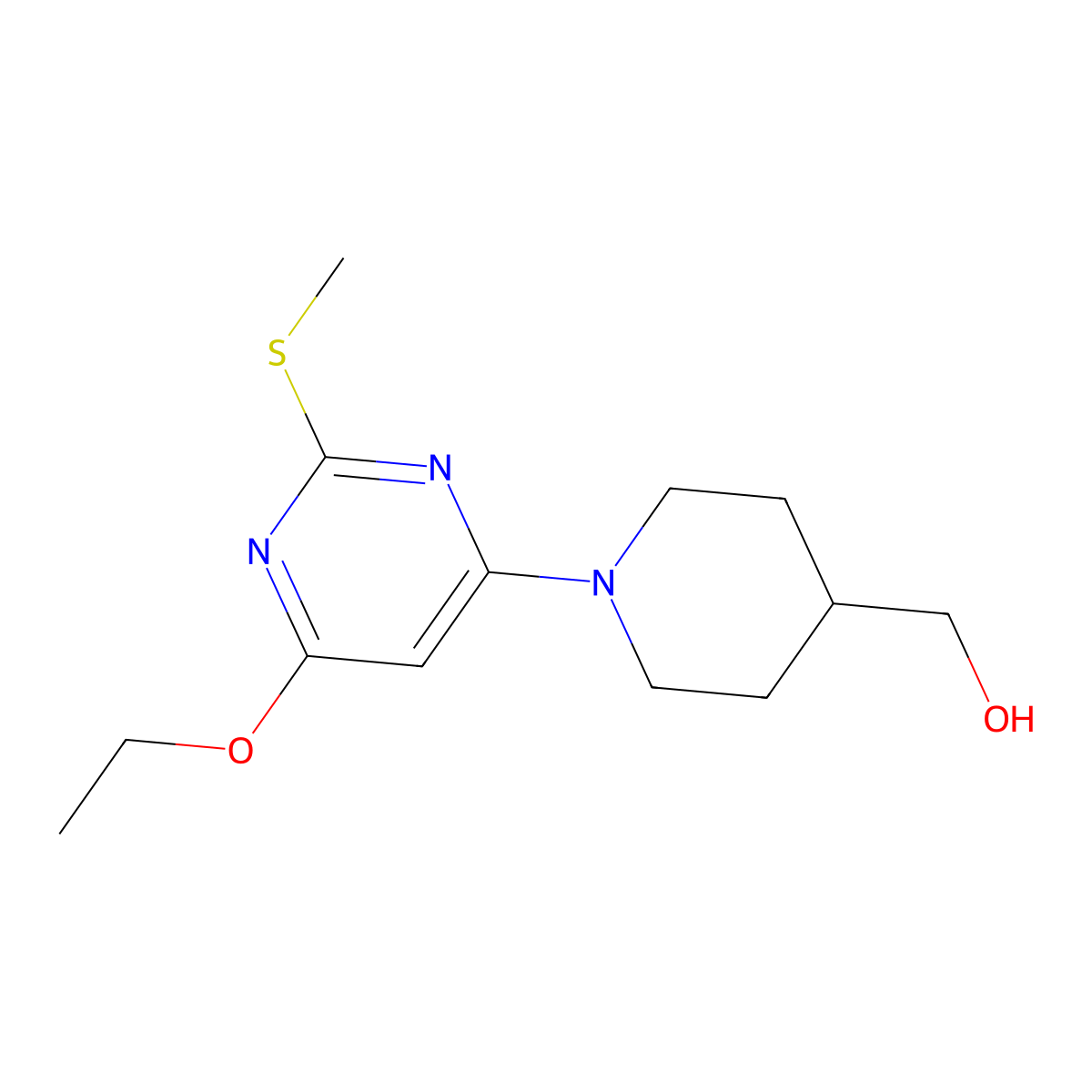 (1-(6-Ethoxy-2-(methylthio)pyrimidin-4-yl)piperidin-4-yl)methanol molecular structure, CAS 1353980-39-8