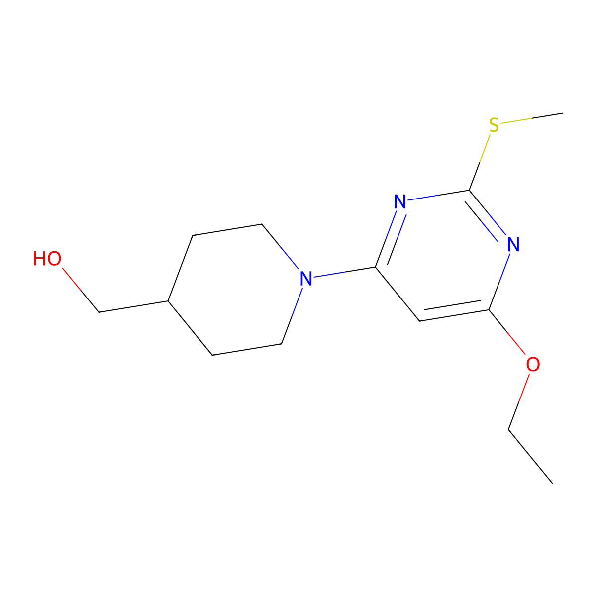 (1-(6-Ethoxy-2-(methylthio)pyrimidin-4-yl)piperidin-4-yl)methanol molecular structure, CAS 1353980-39-8