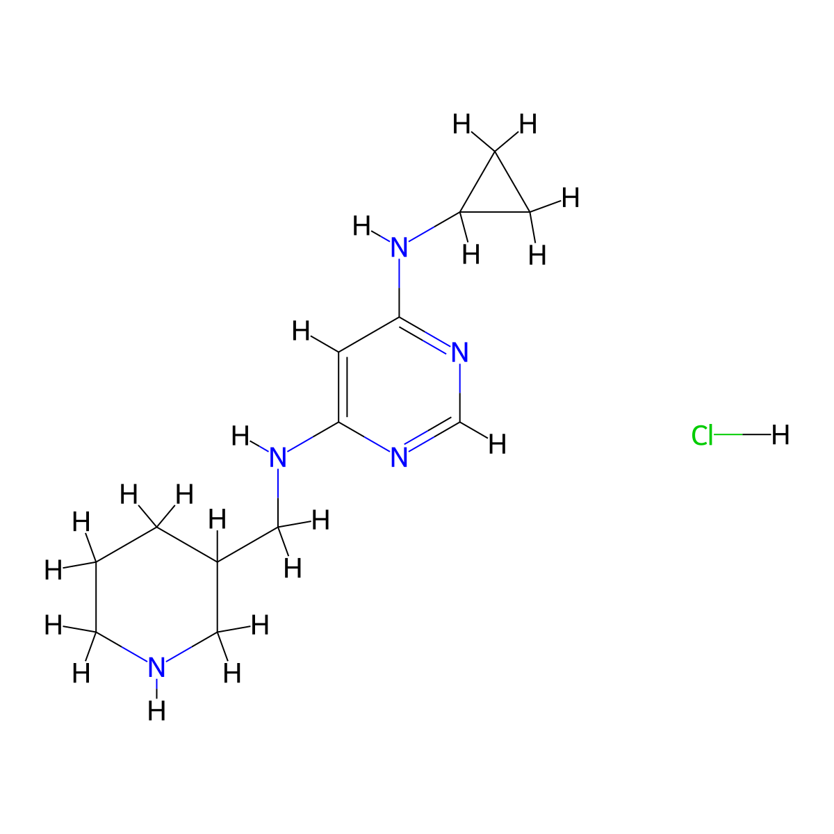 N4-Cyclopropyl-N6-(piperidin-3-ylmethyl)pyrimidine-4,6-diamine hydrochloride molecular structure, CAS 1353980-49-0