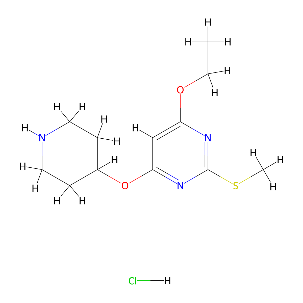 4-Ethoxy-2-(methylthio)-6-(piperidin-4-yloxy)pyrimidine hydrochloride molecular structure, CAS 1353980-50-3