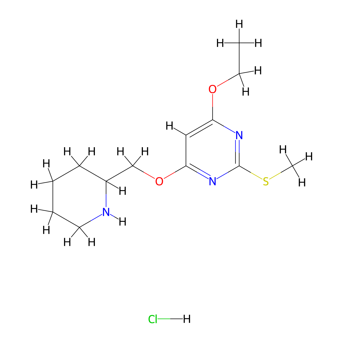 4-Ethoxy-2-(methylthio)-6-(piperidin-2-ylmethoxy)pyrimidine hydrochloride molecular structure, CAS 1353980-63-8