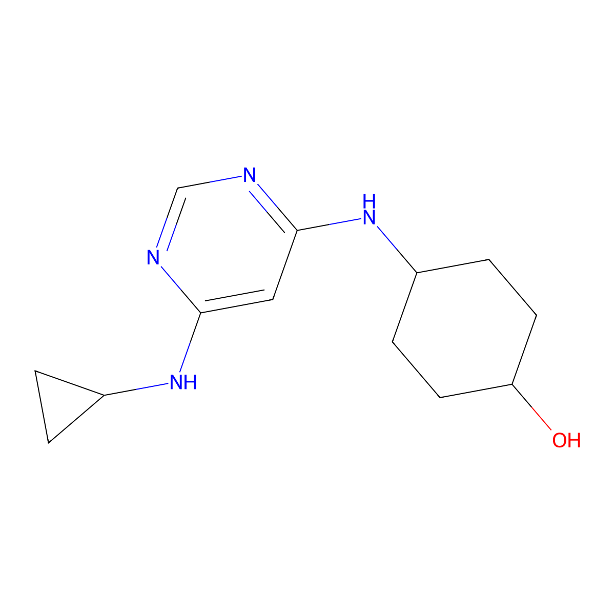 (1r,4r)-4-((6-(Cyclopropylamino)pyrimidin-4-yl)amino)cyclohexanol molecular structure, CAS 1353980-65-0