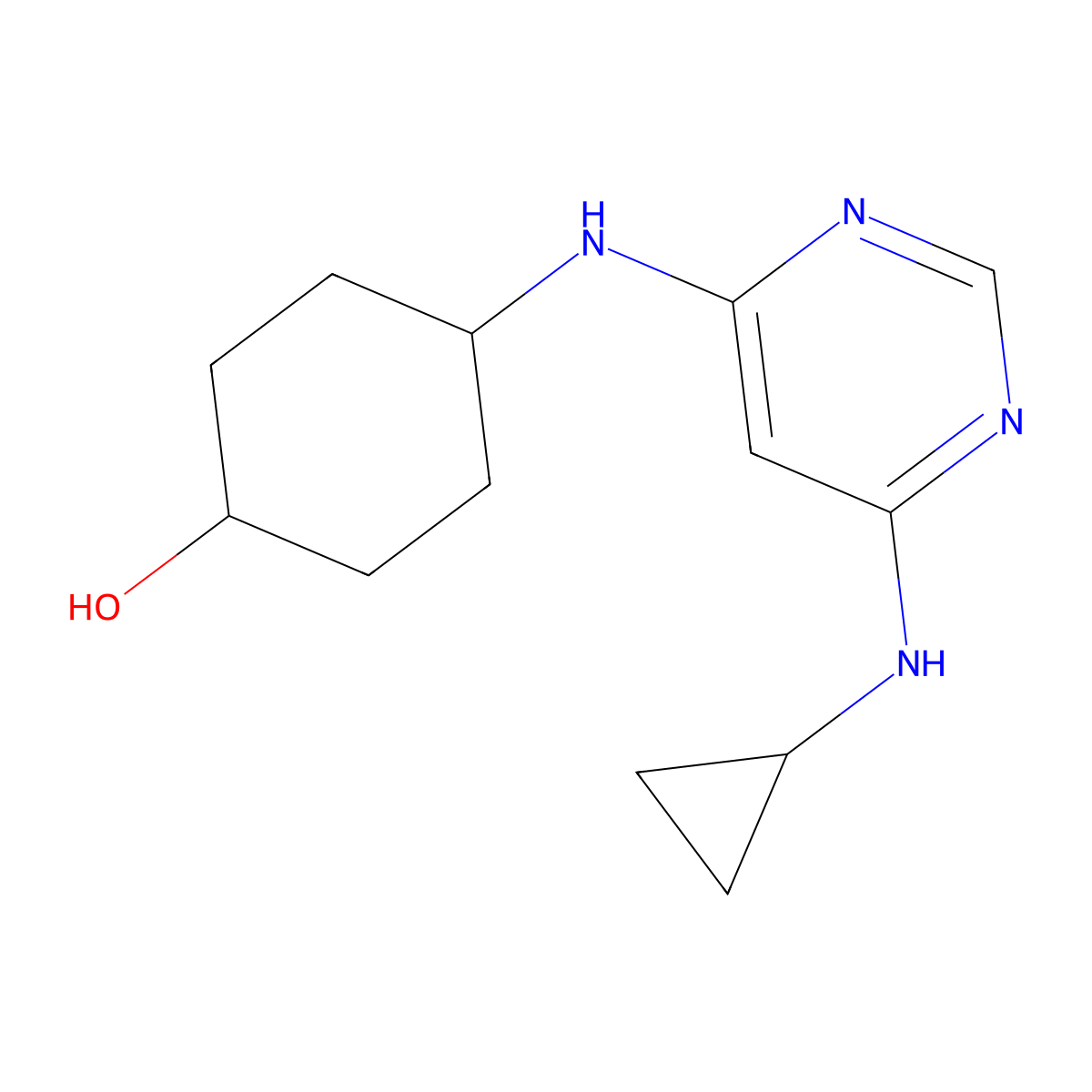 (1r,4r)-4-((6-(Cyclopropylamino)pyrimidin-4-yl)amino)cyclohexanol molecular structure, CAS 1353980-65-0
