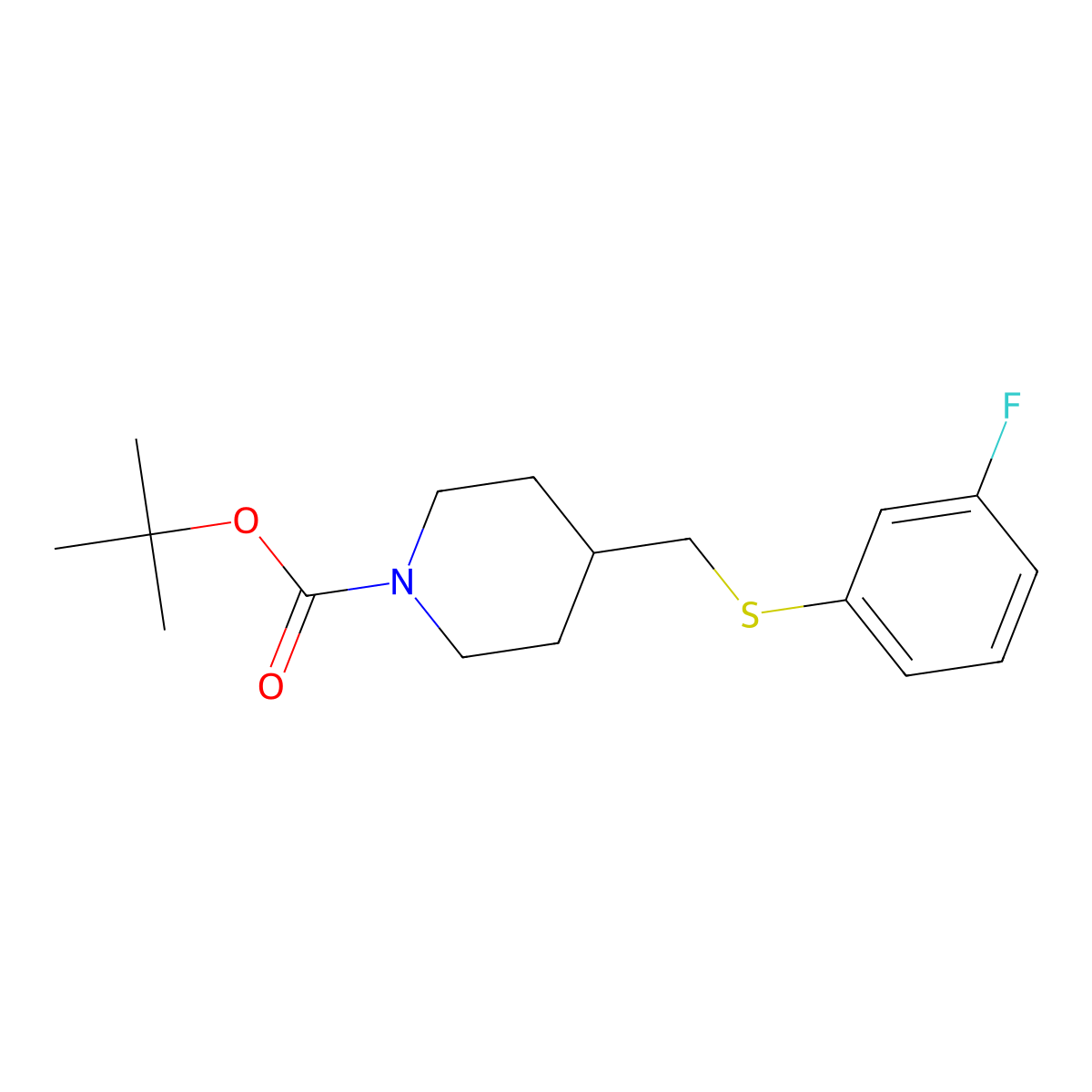 tert-Butyl 4-(((3-fluorophenyl)thio)methyl)piperidine-1-carboxylate molecular structure, CAS 1353981-05-1