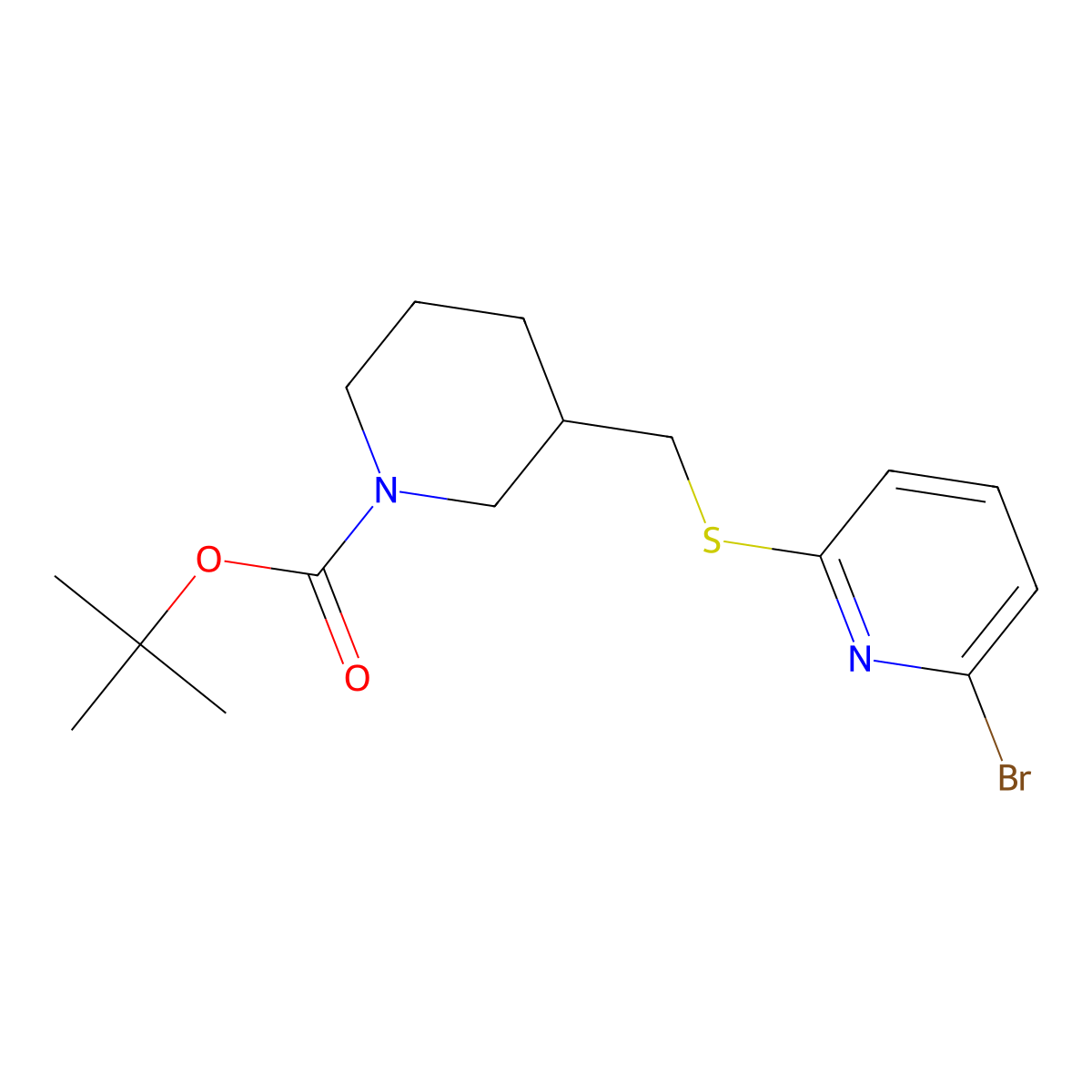 tert-Butyl 3-(((6-bromopyridin-2-yl)thio)methyl)piperidine-1-carboxylate molecular structure, CAS 1353981-13-1