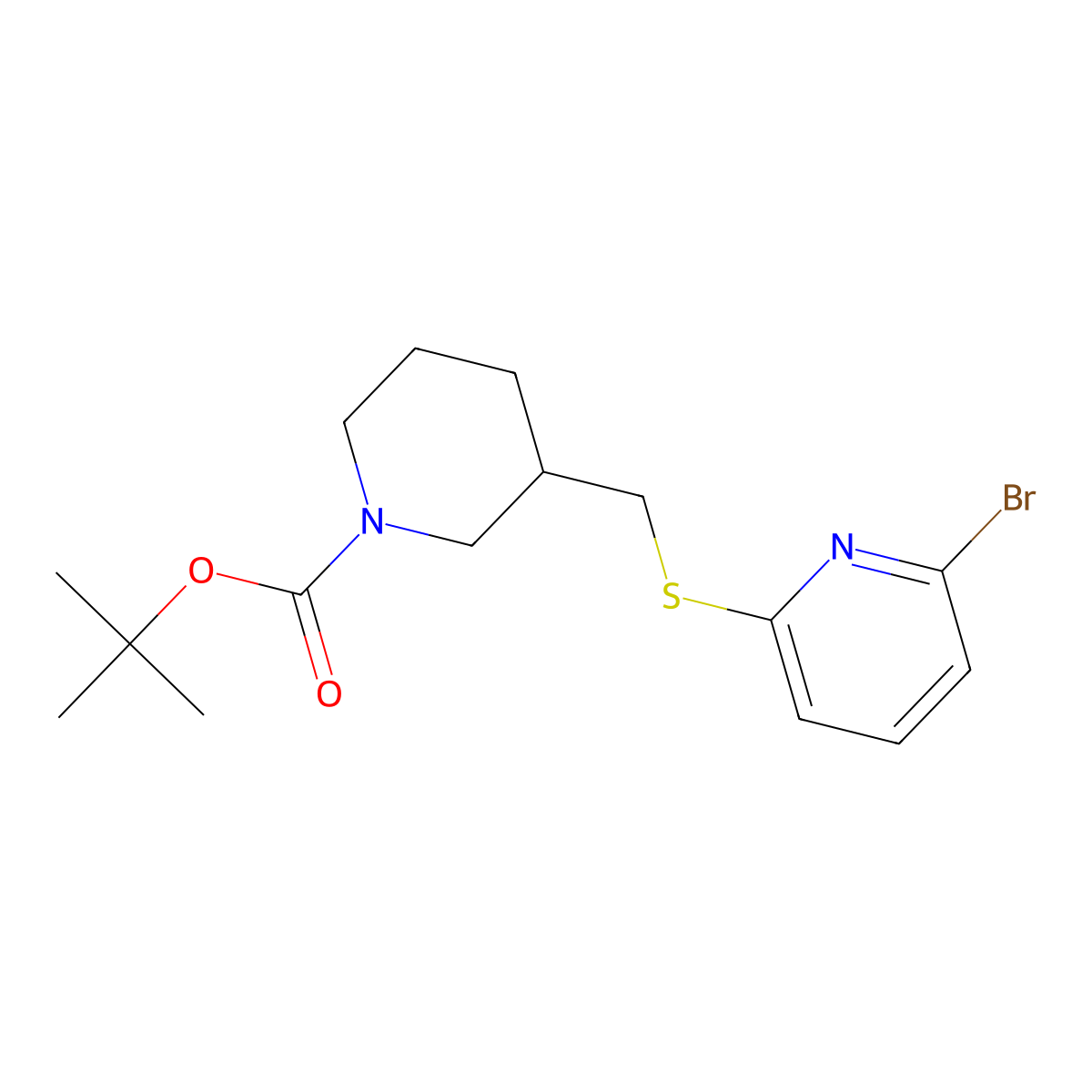 tert-Butyl 3-(((6-bromopyridin-2-yl)thio)methyl)piperidine-1-carboxylate molecular structure, CAS 1353981-13-1