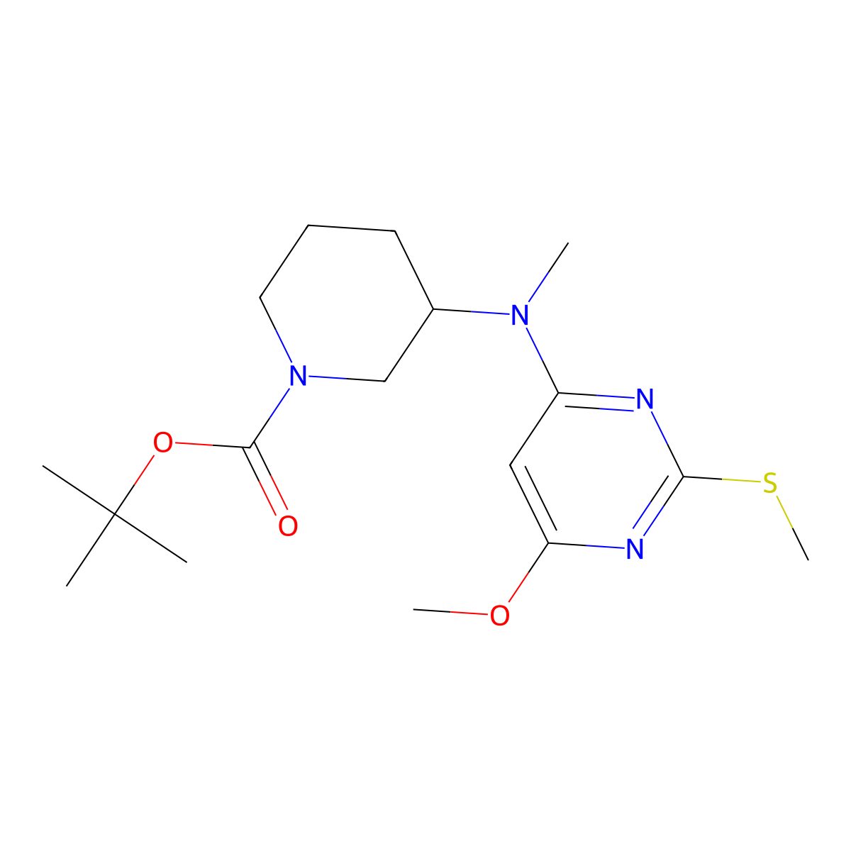 tert-Butyl 3-((6-methoxy-2-(methylthio)pyrimidin-4-yl)(methyl)amino)piperidine-1-carboxylate molecular structure, CAS 1353981-37-9