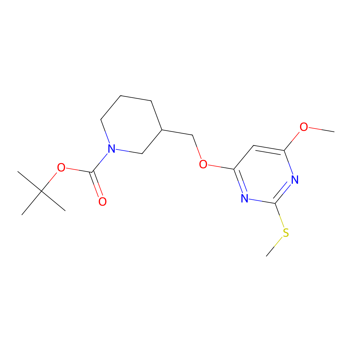 tert-Butyl 3-(((6-methoxy-2-(methylthio)pyrimidin-4-yl)oxy)methyl)piperidine-1-carboxylate molecular structure, CAS 1353981-44-8