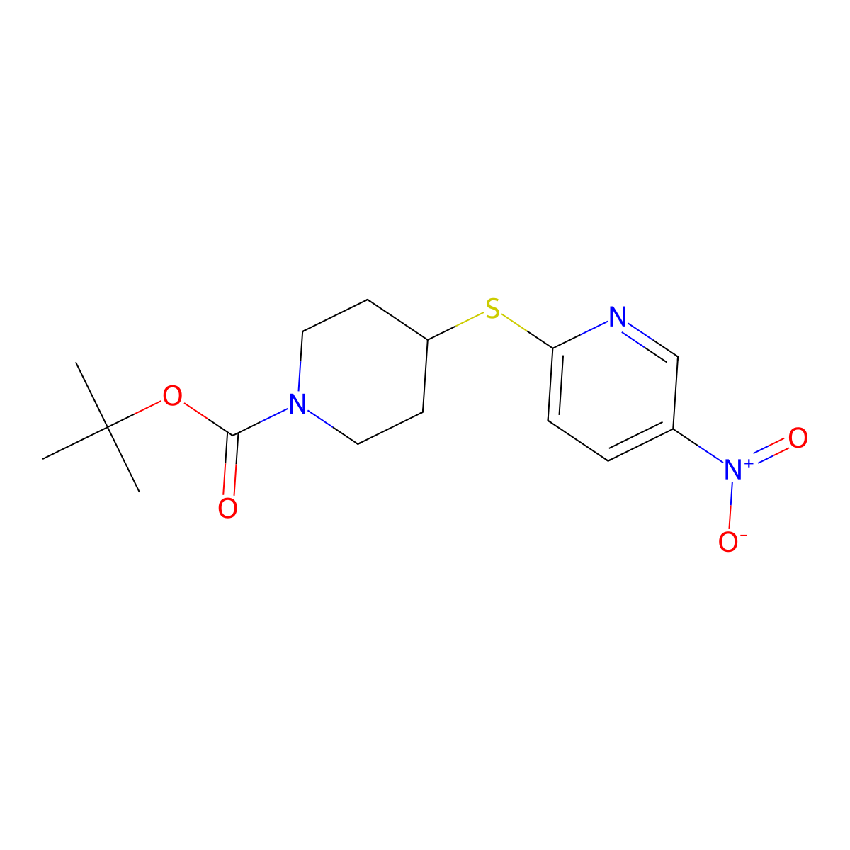 tert-Butyl 4-((5-nitropyridin-2-yl)thio)piperidine-1-carboxylate molecular structure, CAS 1353981-45-9