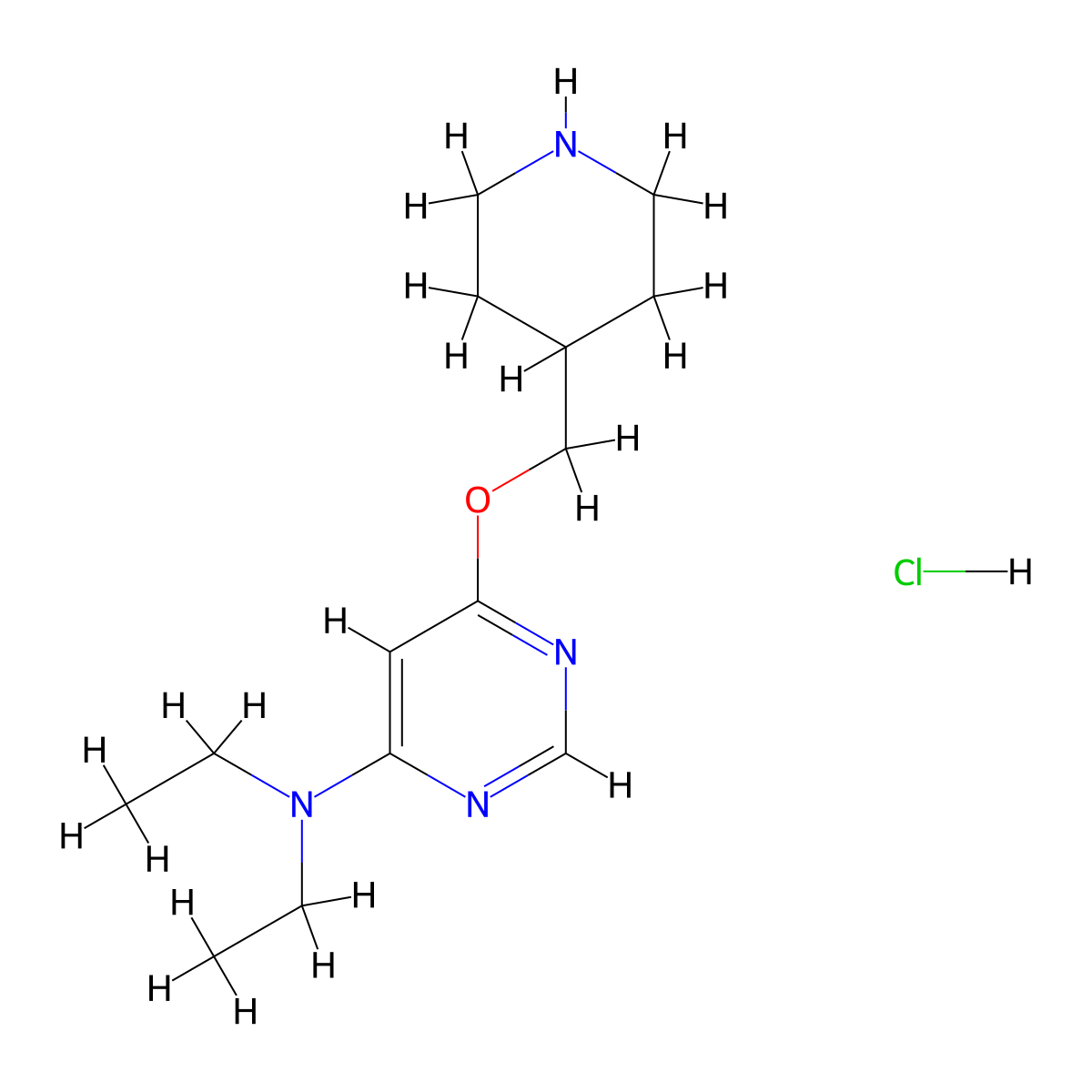 N,N-Diethyl-6-(piperidin-4-ylmethoxy)pyrimidin-4-amine hydrochloride molecular structure, CAS 1353981-53-9