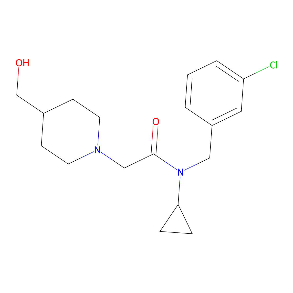 N-(3-Chlorobenzyl)-N-cyclopropyl-2-(4-(hydroxymethyl)piperidin-1-yl)acetamide molecular structure, CAS 1353982-32-7