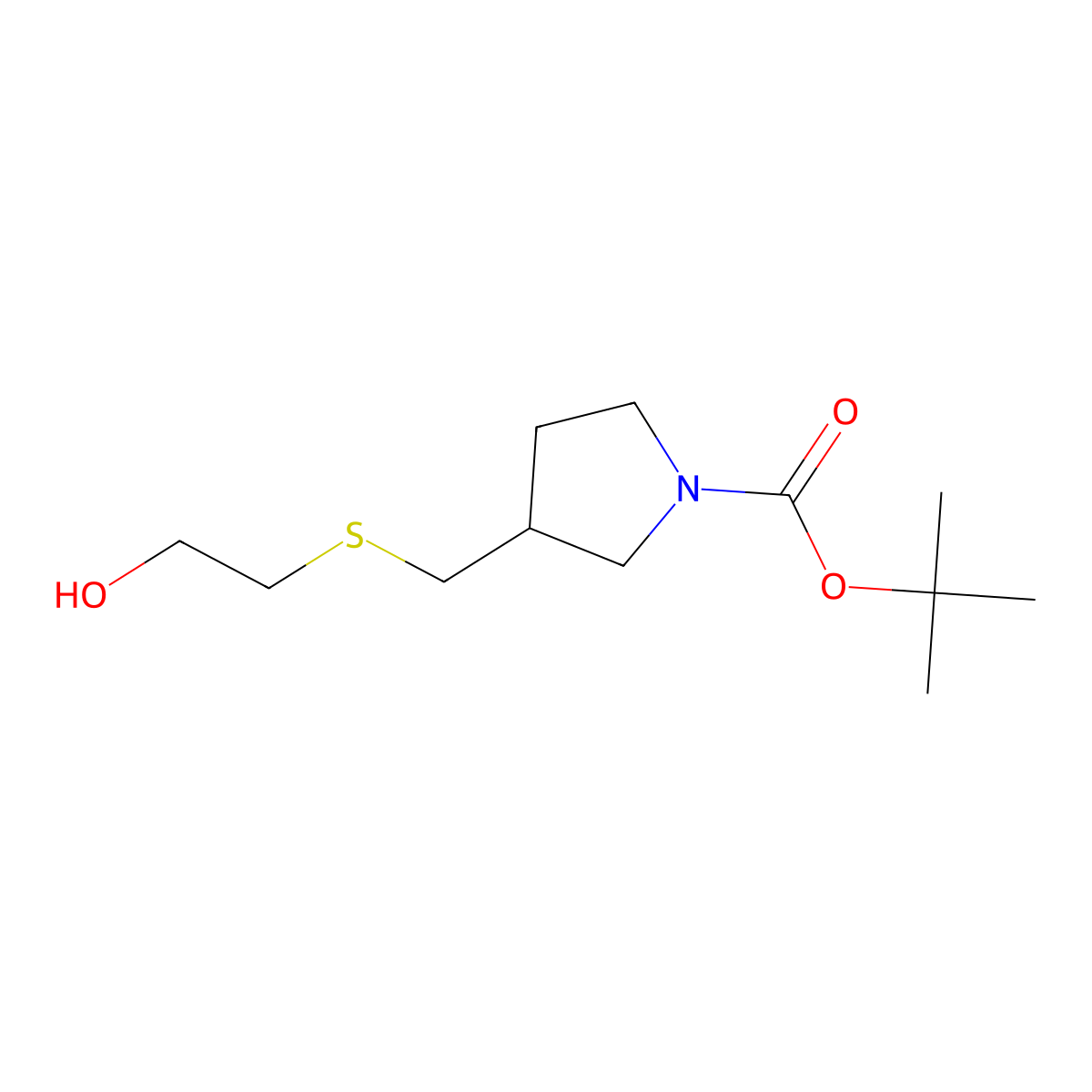 tert-Butyl 3-(((2-hydroxyethyl)thio)methyl)pyrrolidine-1-carboxylate molecular structure, CAS 1353983-27-3