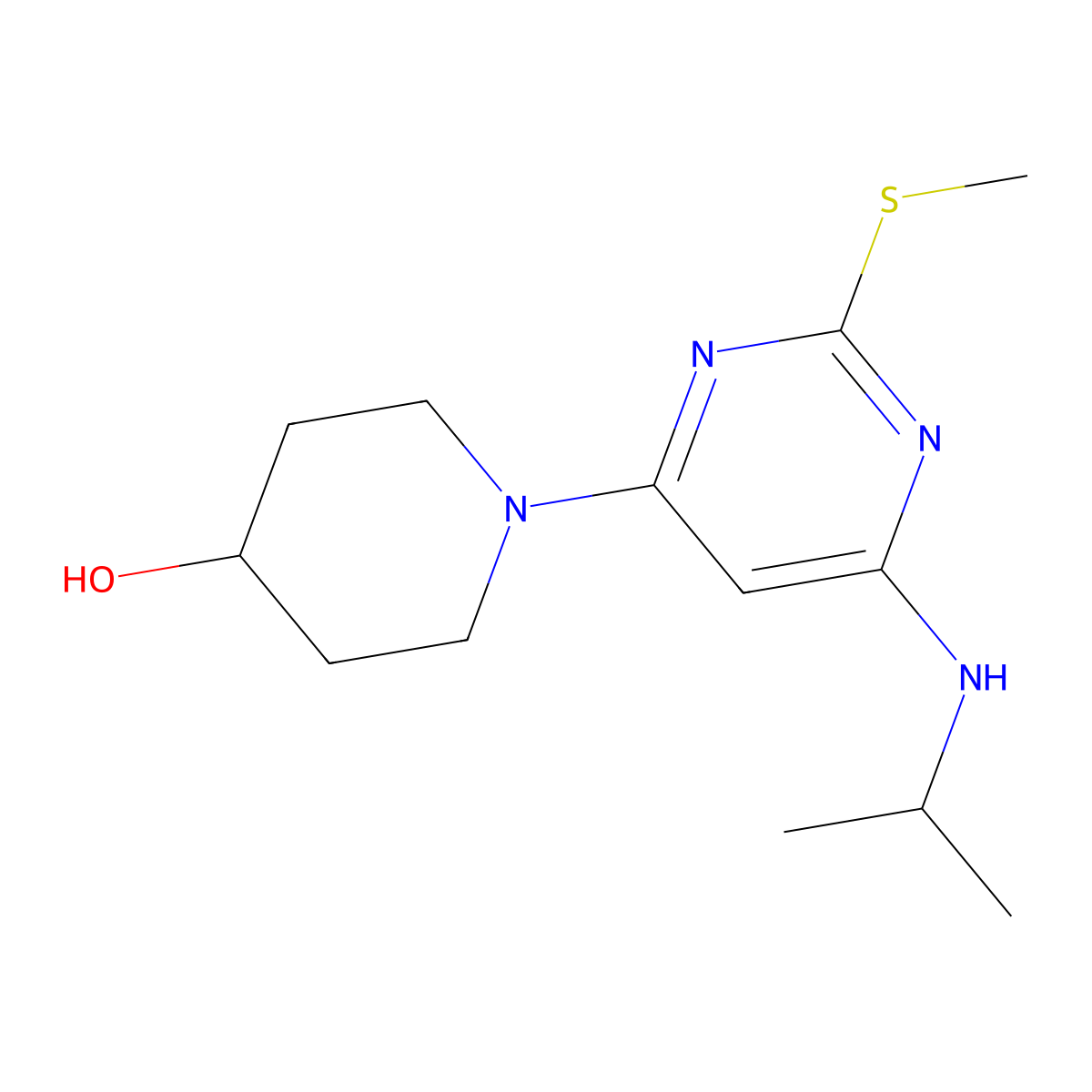 1-(6-(Isopropylamino)-2-(methylthio)pyrimidin-4-yl)piperidin-4-ol molecular structure, CAS 1353985-04-2