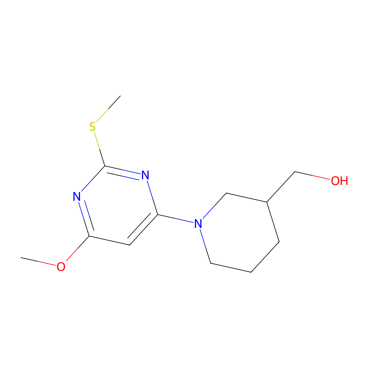(1-(6-Methoxy-2-(methylthio)pyrimidin-4-yl)piperidin-3-yl)methanol molecular structure, CAS 1353985-24-6