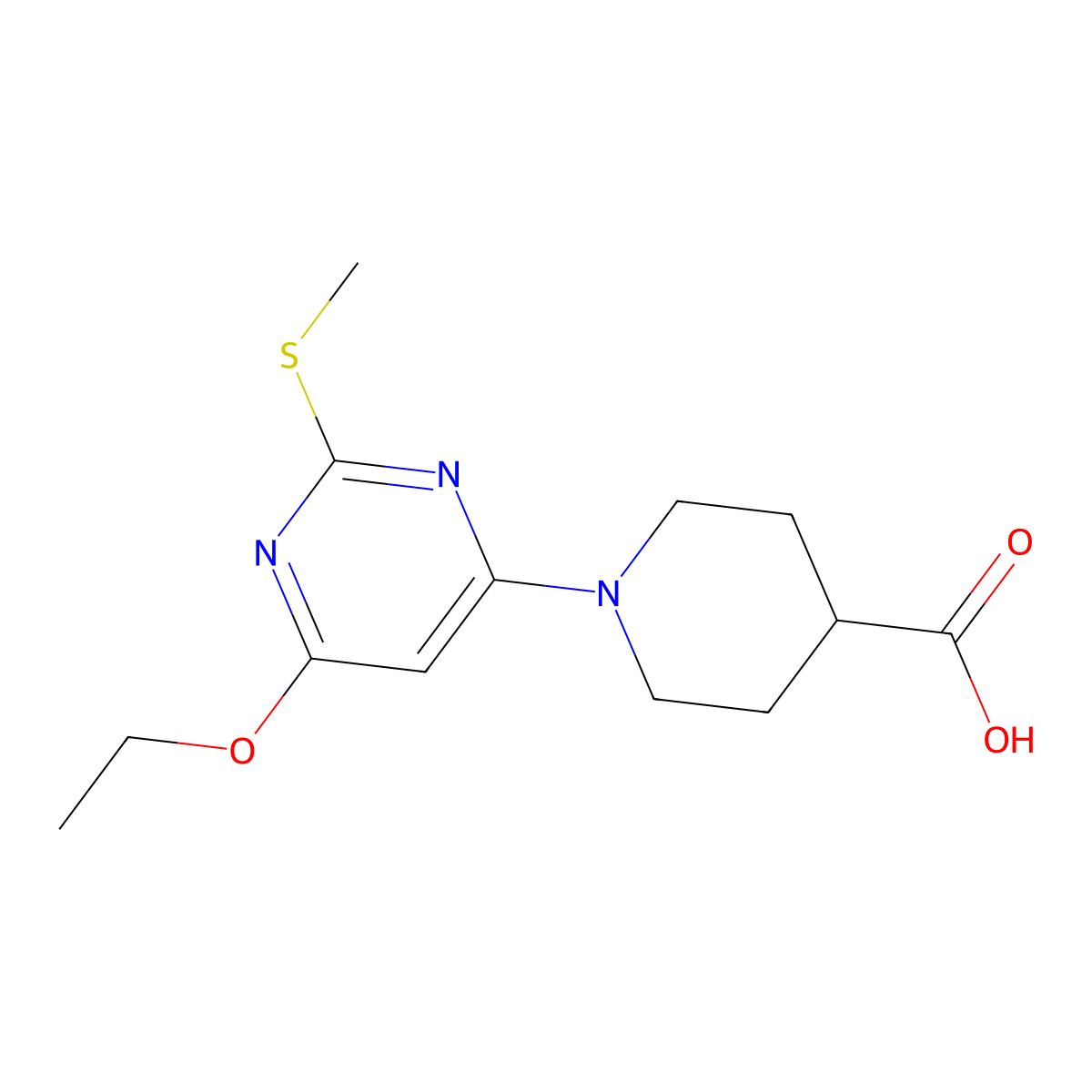 1-(6-Ethoxy-2-(methylthio)pyrimidin-4-yl)piperidine-4-carboxylic acid molecular structure, CAS 1353985-26-8