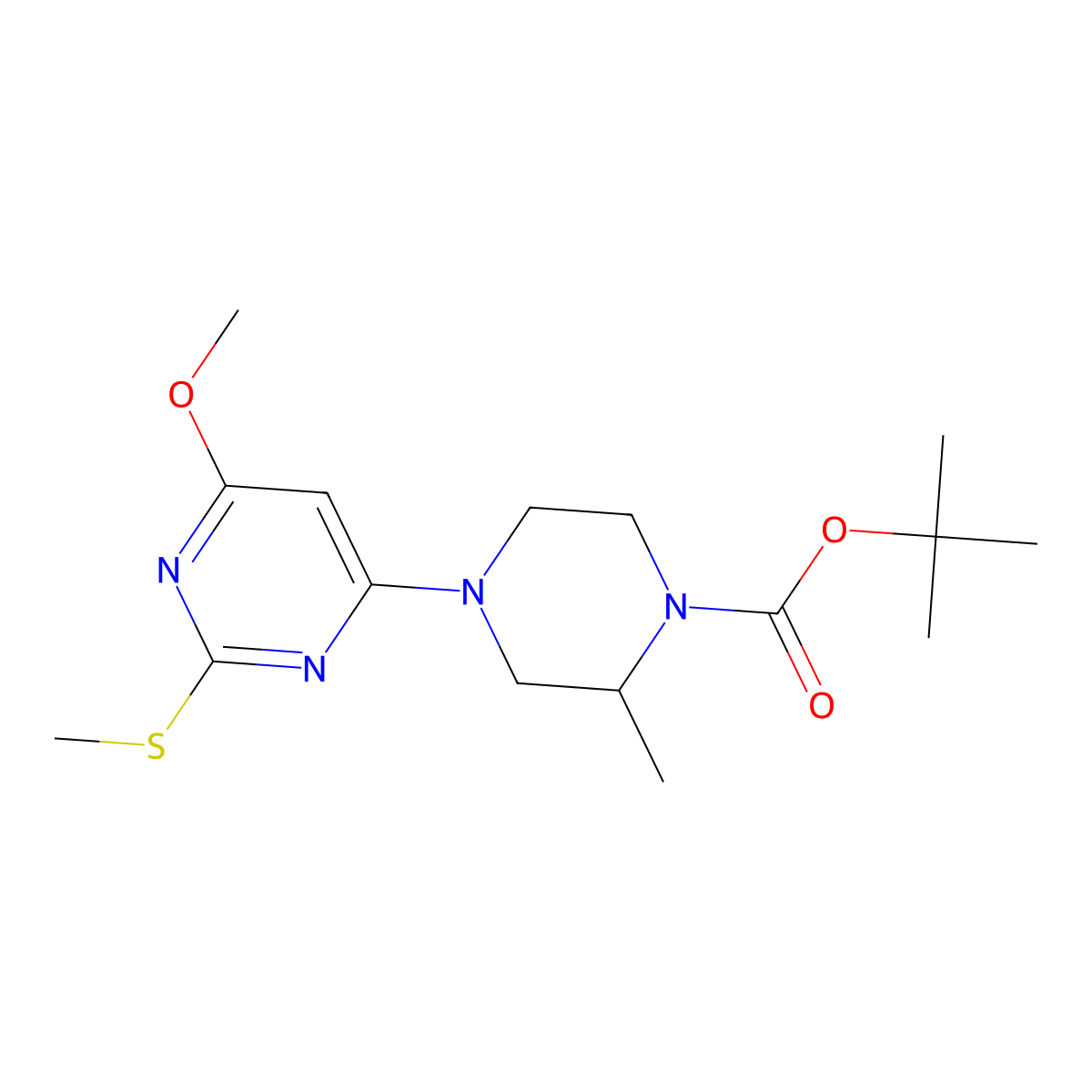 tert-Butyl 4-(6-methoxy-2-(methylthio)pyrimidin-4-yl)-2-methylpiperazine-1-carboxylate molecular structure, CAS 1353985-37-1