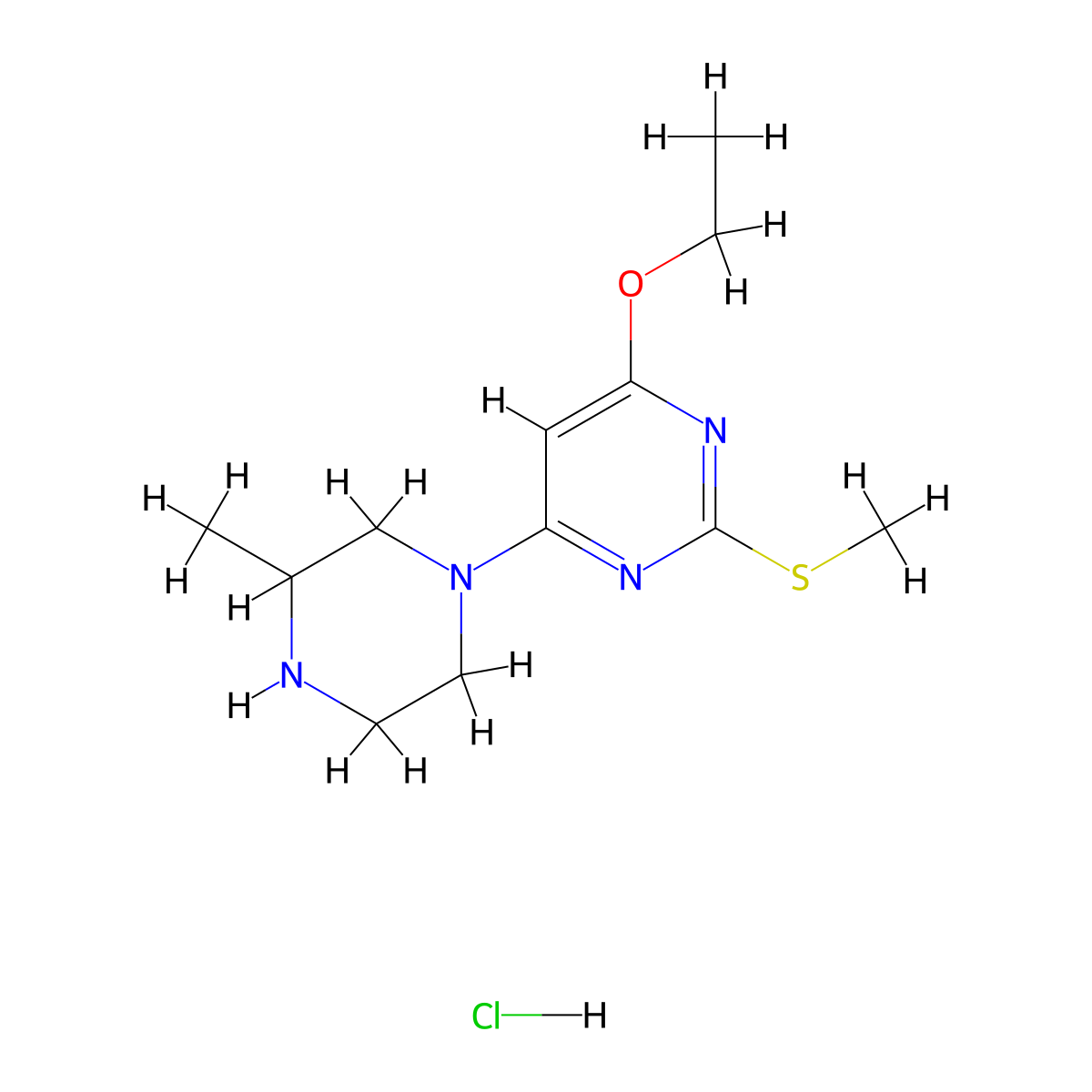 4-Ethoxy-6-(3-methylpiperazin-1-yl)-2-(methylthio)pyrimidine hydrochloride molecular structure, CAS 1353985-71-3