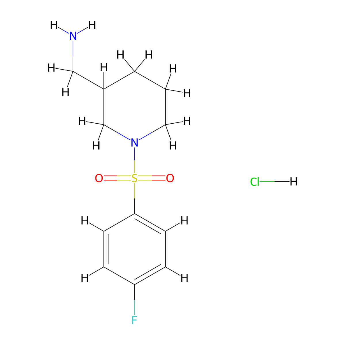(1-((4-Fluorophenyl)sulfonyl)piperidin-3-yl)methanamine hydrochloride molecular structure, CAS 1353985-93-9