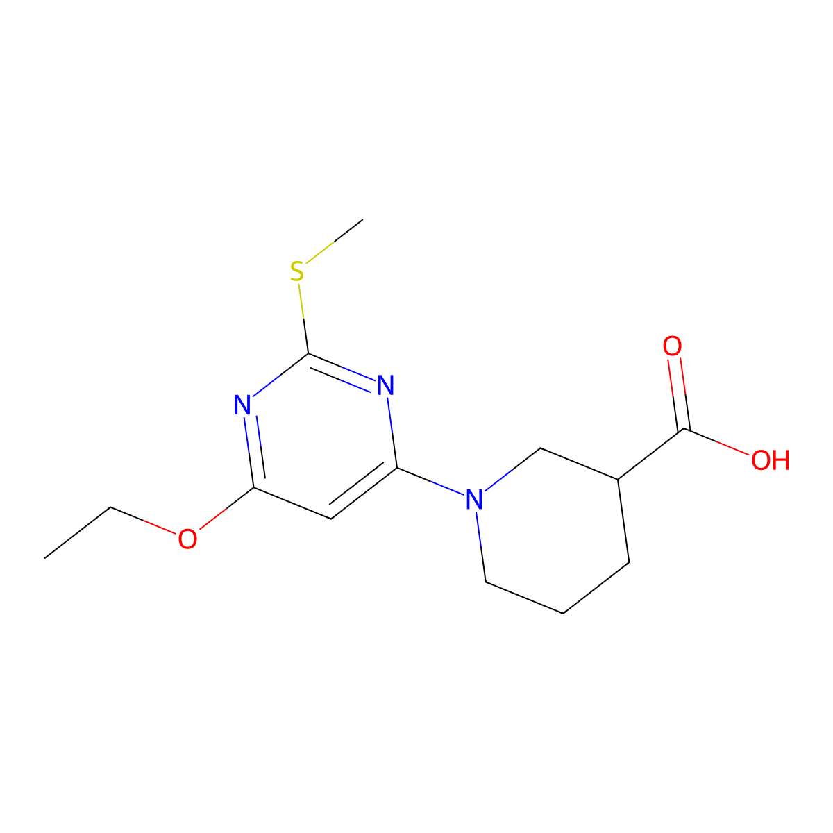1-(6-Ethoxy-2-(methylthio)pyrimidin-4-yl)piperidine-3-carboxylic acid molecular structure, CAS 1353987-35-5