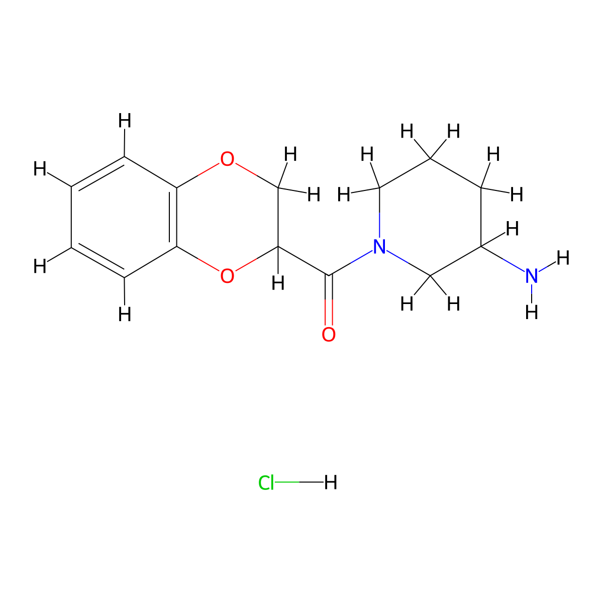 (3-Aminopiperidin-1-yl)(2,3-dihydrobenzo[b][1,4]dioxin-2-yl)methanone hydrochloride molecular structure, CAS 1353988-05-2