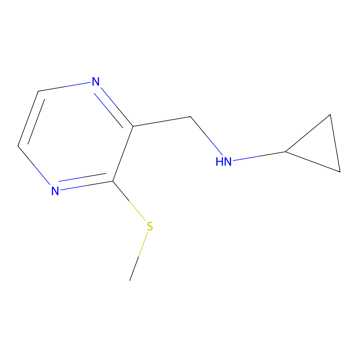 Cyclopropyl-(3-methylsulfanyl-pyrazin-2-ylmethyl)-amine molecular structure, CAS 1353989-65-7