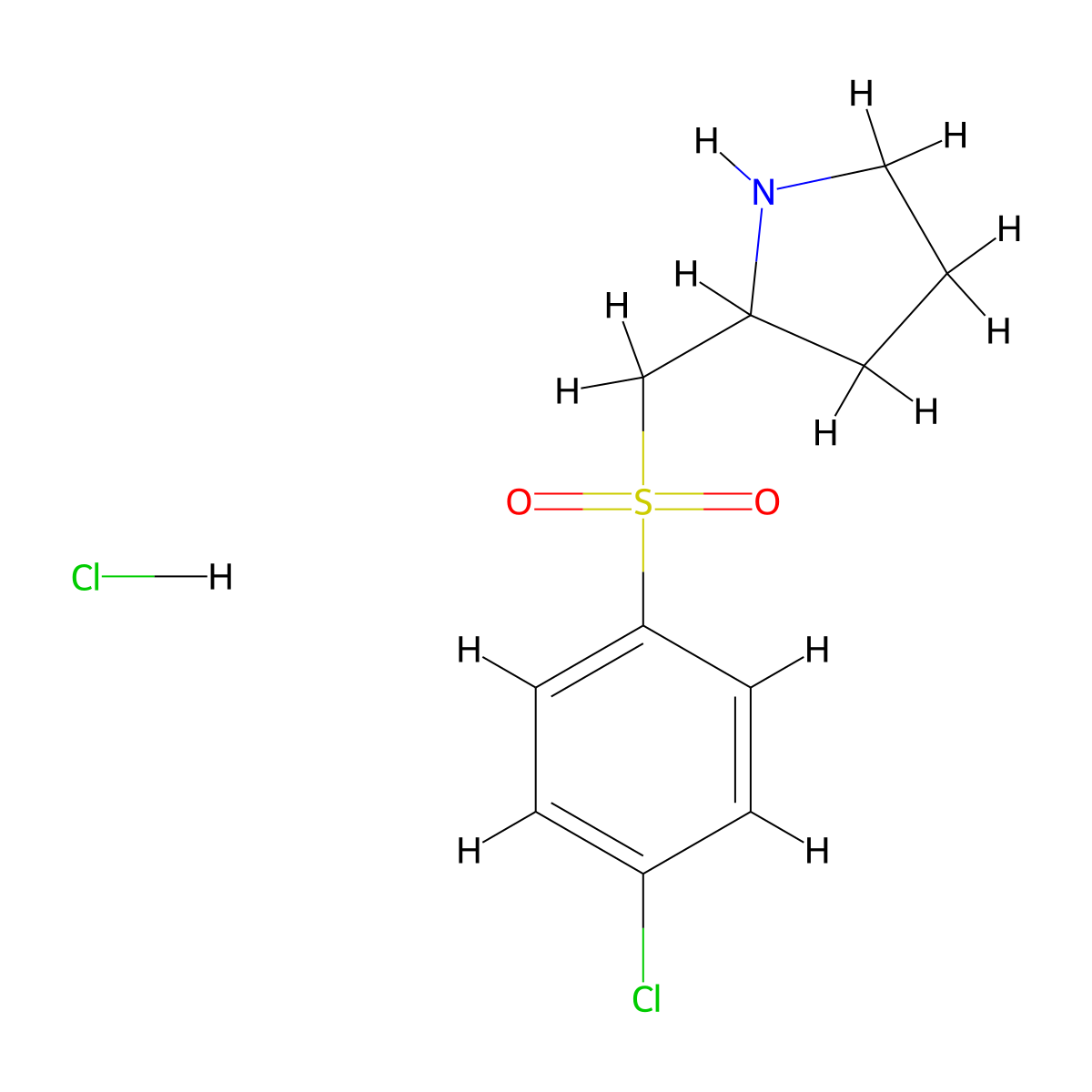 2-(((4-Chlorophenyl)sulfonyl)methyl)pyrrolidine hydrochloride molecular structure, CAS 1353989-68-0