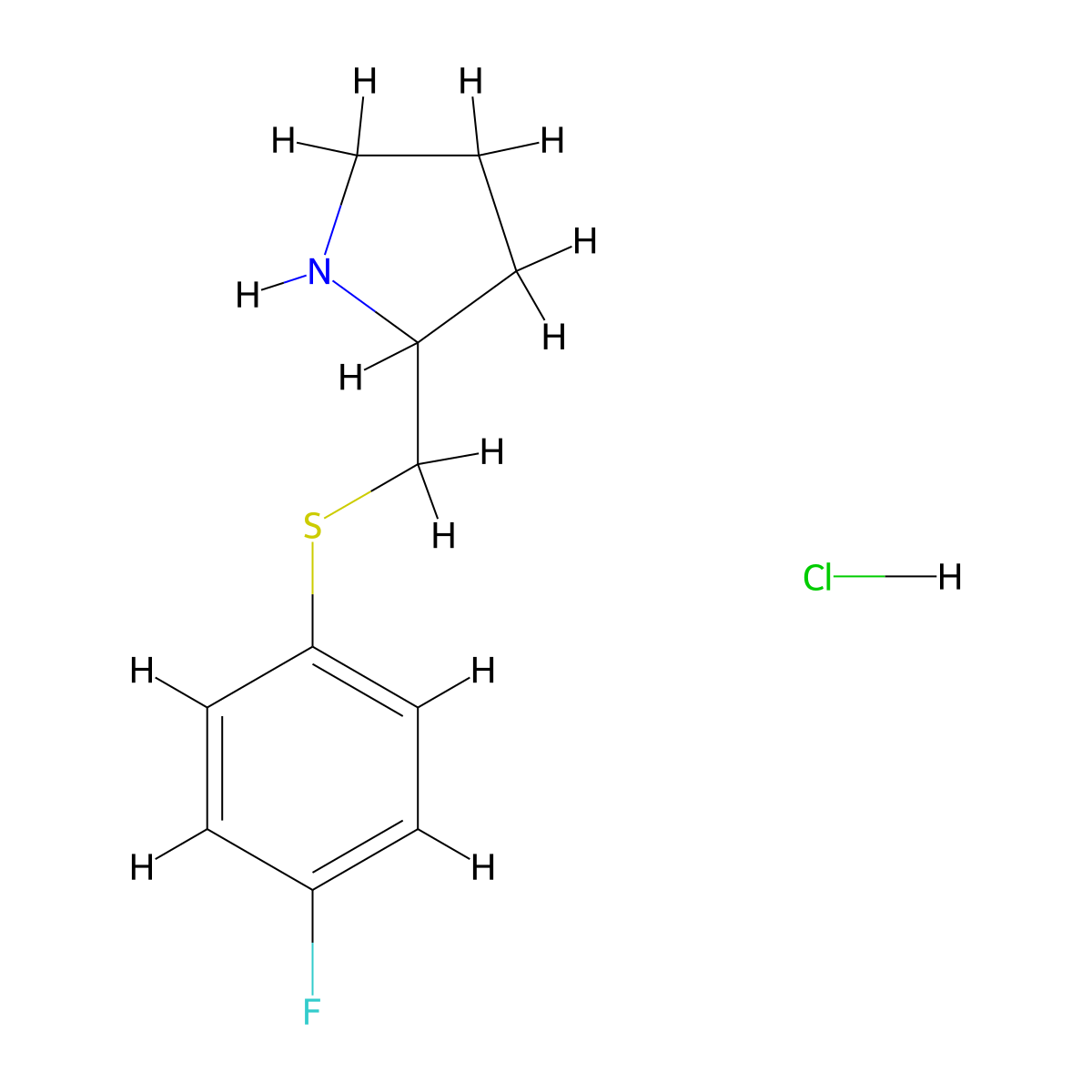 2-(((4-Fluorophenyl)thio)methyl)pyrrolidine hydrochloride molecular structure, CAS 1353989-69-1