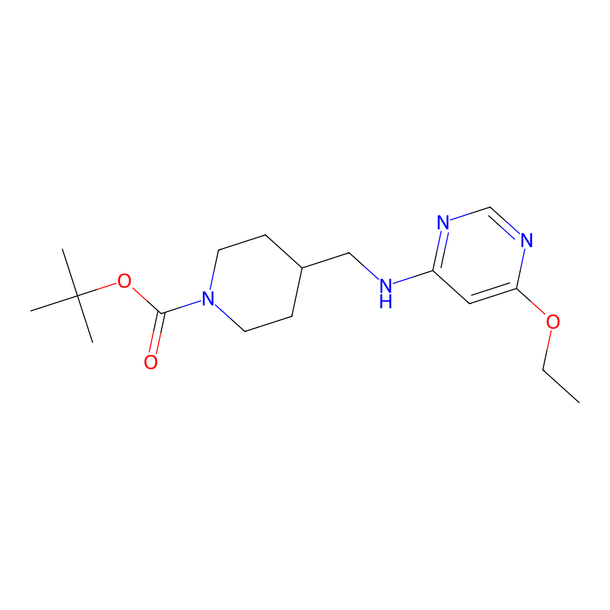 tert-Butyl 4-(((6-ethoxypyrimidin-4-yl)amino)methyl)piperidine-1-carboxylate molecular structure, CAS 1353989-73-7