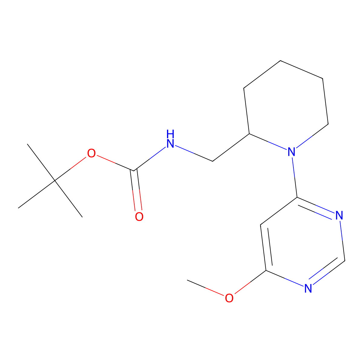 tert-Butyl ((1-(6-methoxypyrimidin-4-yl)piperidin-2-yl)methyl)carbamate molecular structure, CAS 1353989-74-8