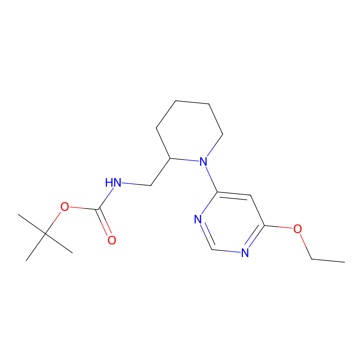 tert-Butyl ((1-(6-ethoxypyrimidin-4-yl)piperidin-2-yl)methyl)carbamate molecular structure, CAS 1353989-78-2