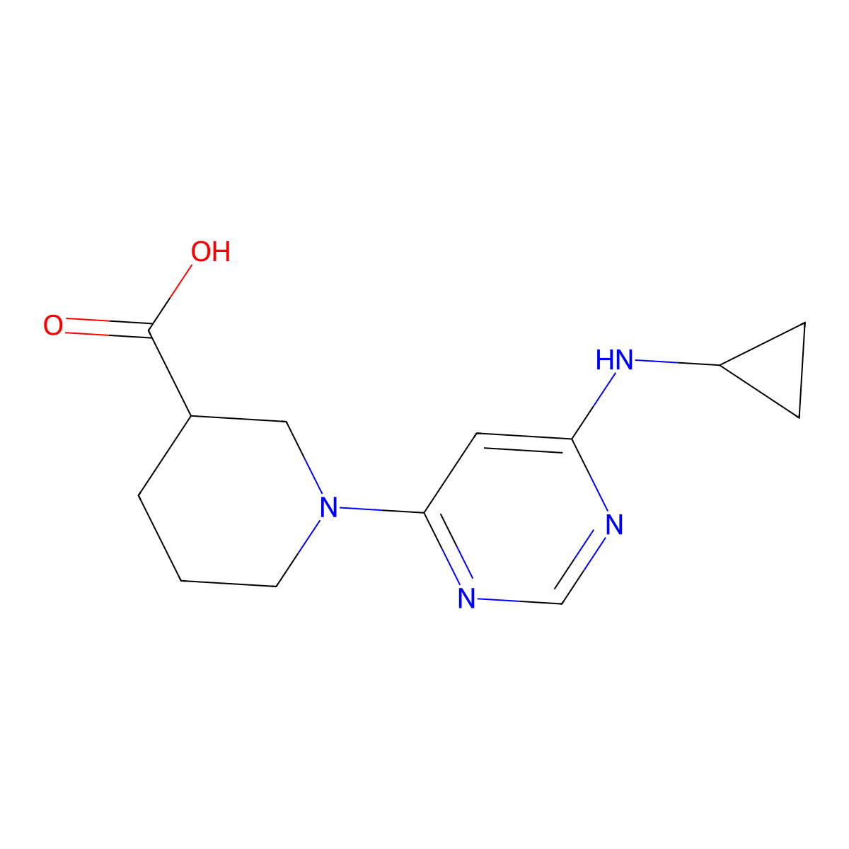 1-(6-(Cyclopropylamino)pyrimidin-4-yl)piperidine-3-carboxylic acid molecular structure, CAS 1353989-80-6