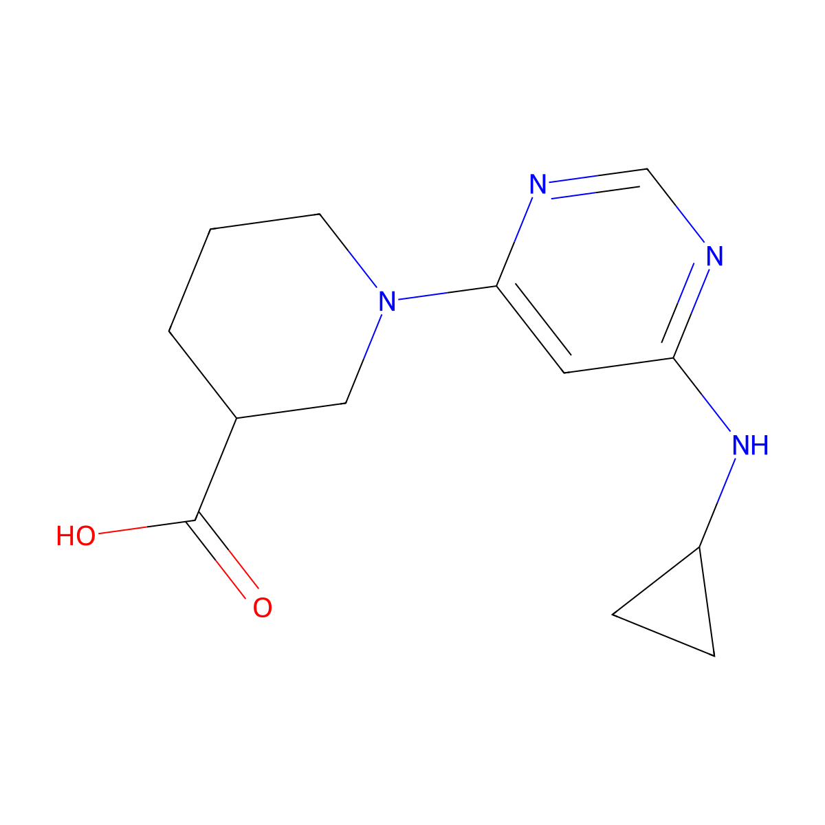 1-(6-(Cyclopropylamino)pyrimidin-4-yl)piperidine-3-carboxylic acid molecular structure, CAS 1353989-80-6