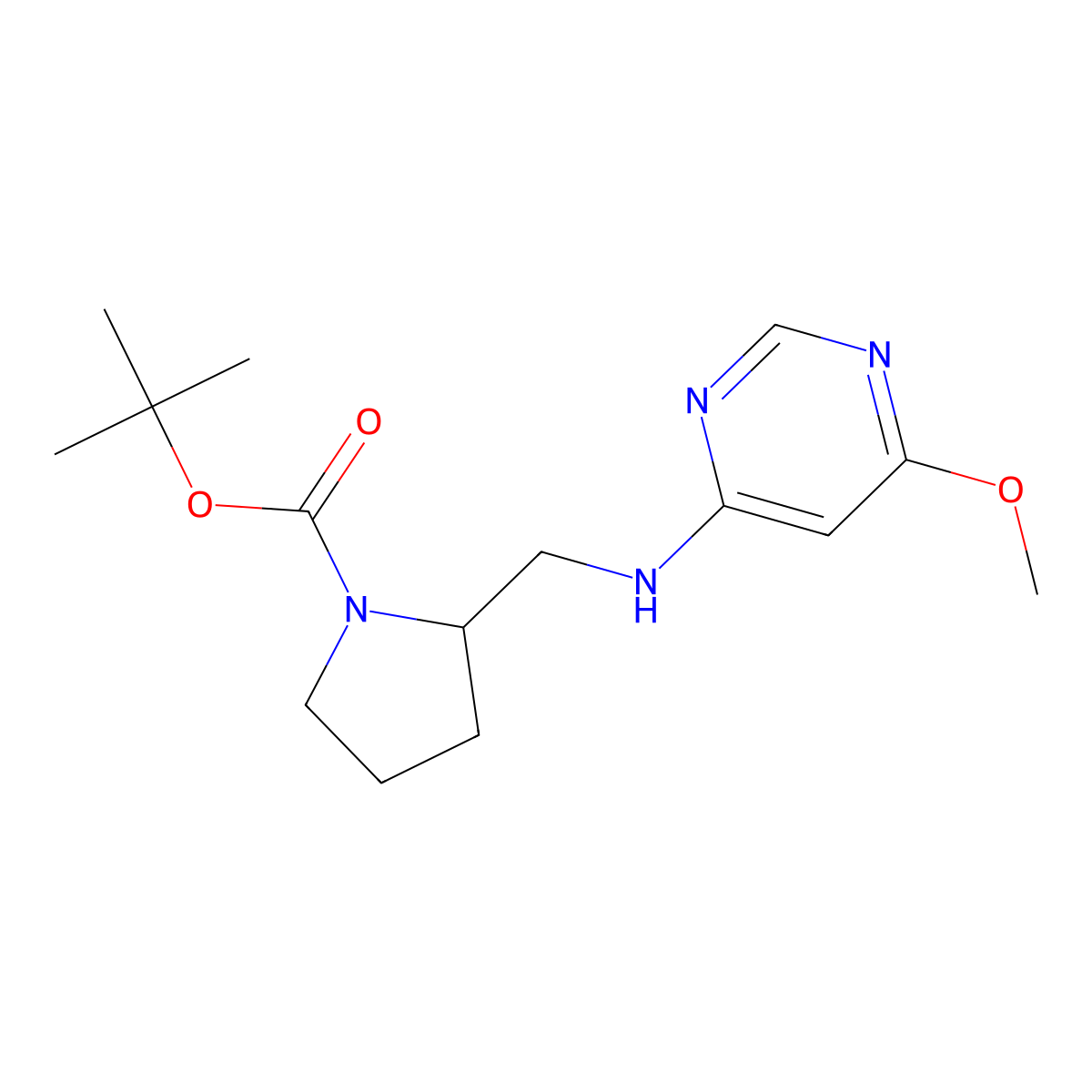 tert-Butyl 2-(((6-methoxypyrimidin-4-yl)amino)methyl)pyrrolidine-1-carboxylate molecular structure, CAS 1353989-81-7